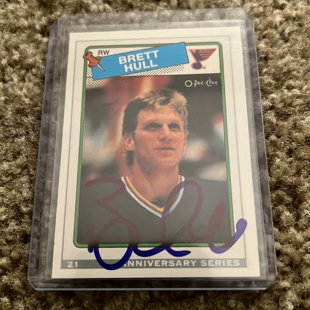 1992 O Pee Chee Brett Hull RC Anniversary Reprint with autograph NO COA